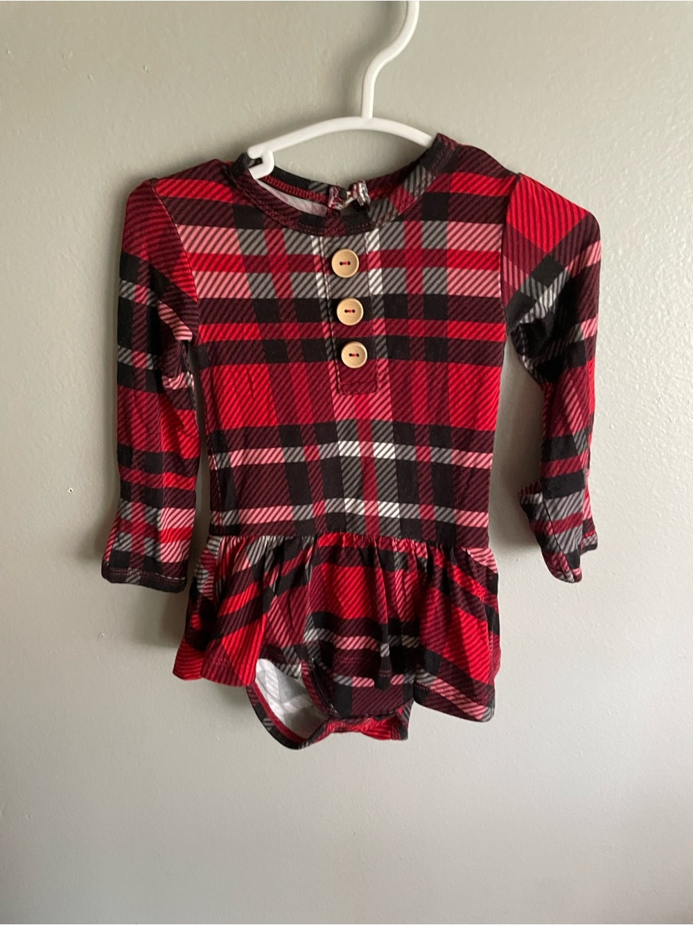 3/6 Months Bums and Roses Plaid Twirl Skirt Onesie
